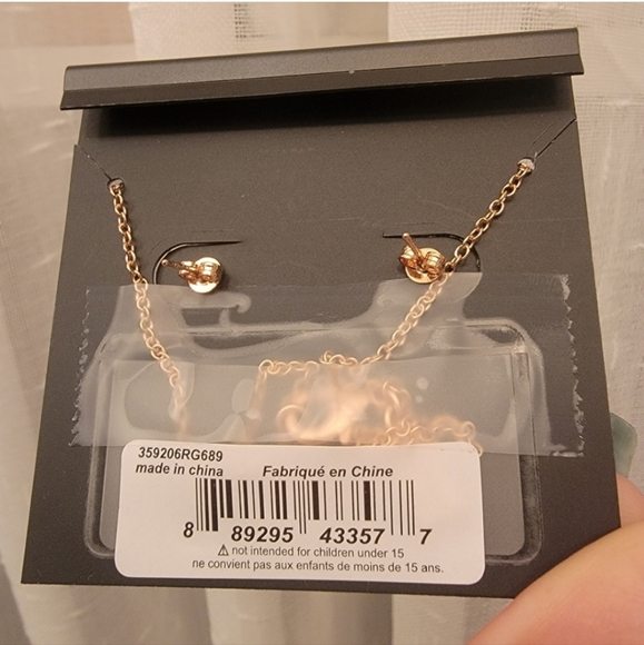Coach Rose Gold Open Circle Necklace and Tea Rose Stud Set NWT - Picture 9 of 12